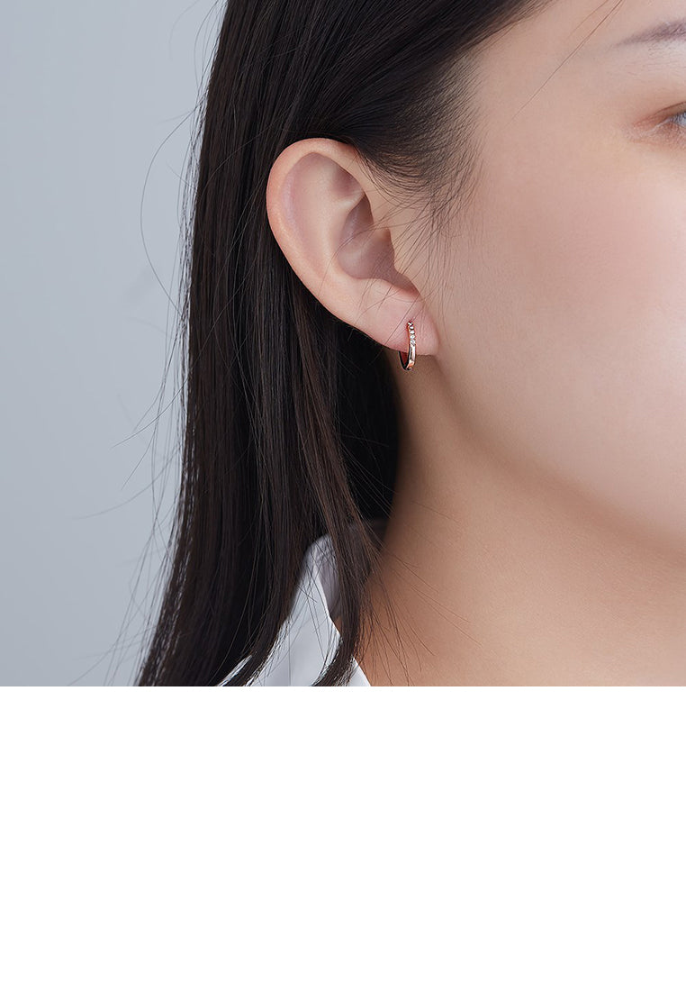 925 Sterling Silver Plated Rose Gold Simple Fashion Geometric Circle Stud Earrings with Cubic Zirconia - Luxurious Look