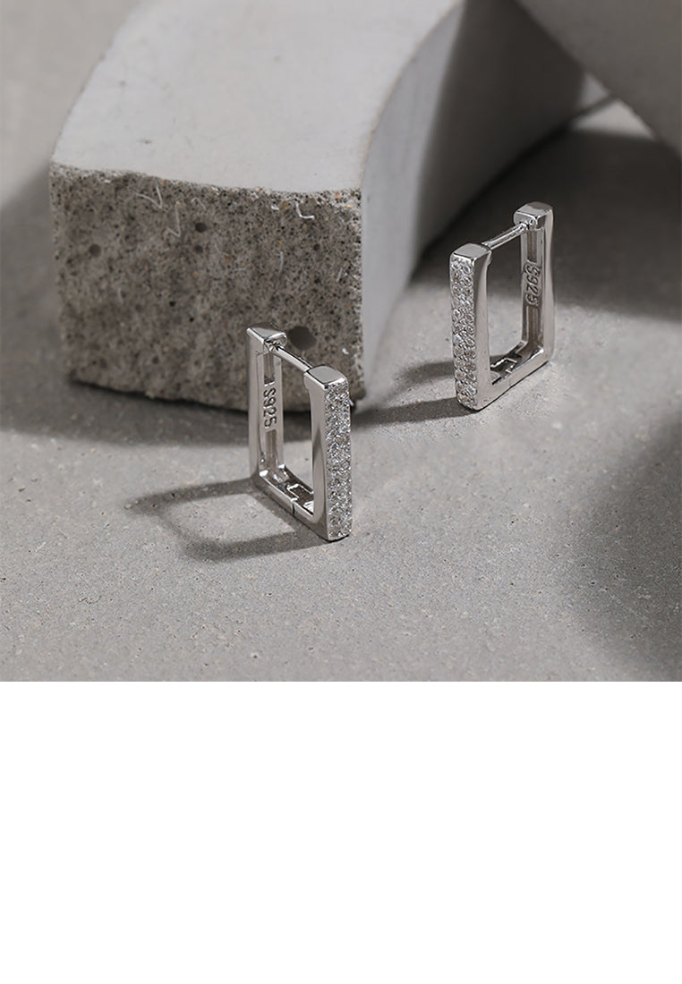 925 Sterling Silver Simple Personality Geometric Square Stud Earrings with Cubic Zirconia - Luxurious Look