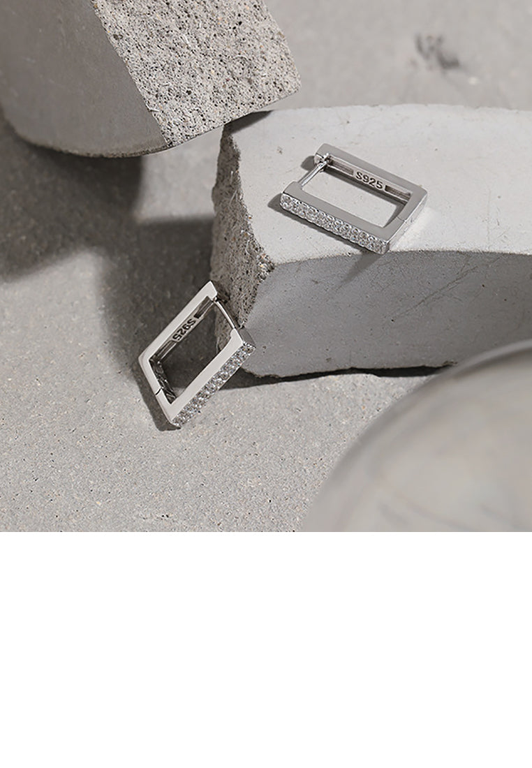 925 Sterling Silver Simple Personality Geometric Square Stud Earrings with Cubic Zirconia - Luxurious Look