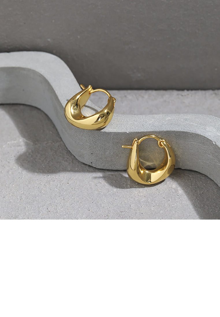 925 Sterling Silver Plated Gold Simple and Fashion Hollow Geometric Circle Stud Earrings