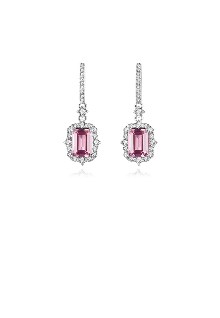 925 Sterling Silver Fashion Temperament Geometric Square Tassel Earrings with Pink Cubic Zirconia - Luxurious Look - Vibrant Color