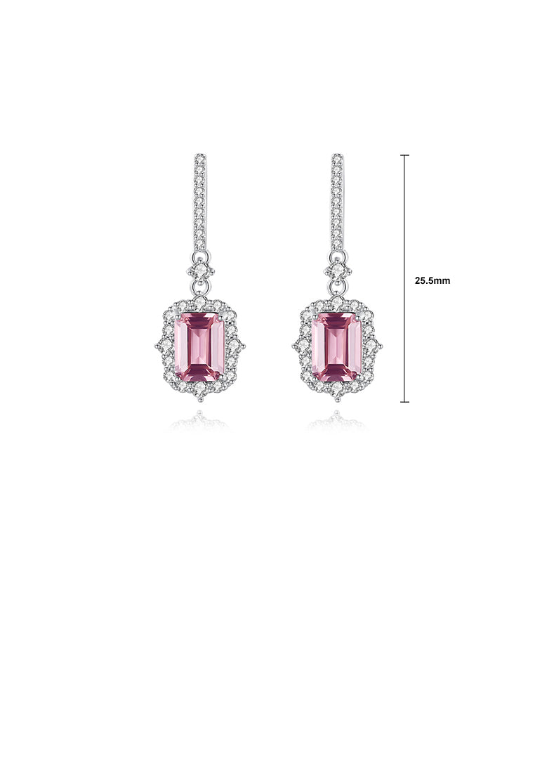 925 Sterling Silver Fashion Temperament Geometric Square Tassel Earrings with Pink Cubic Zirconia - Luxurious Look - Vibrant Color