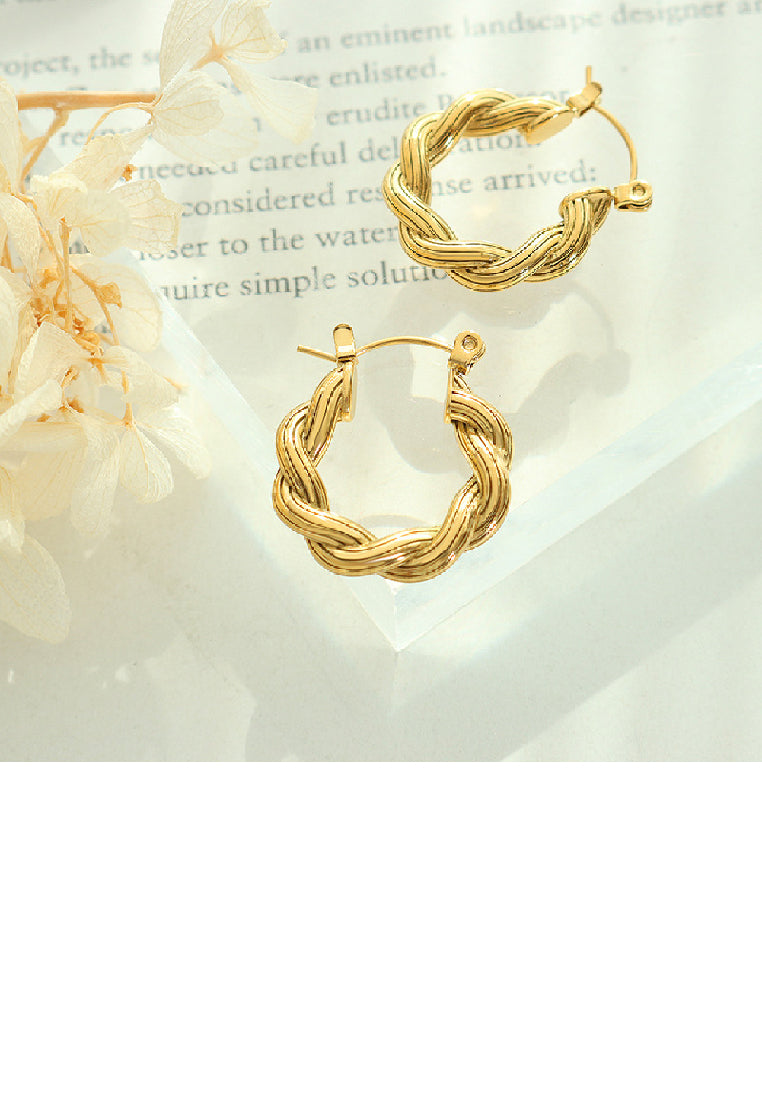 Fashion Personality Plated Gold 316L Stainless Steel Twist Geometric Circle Earrings