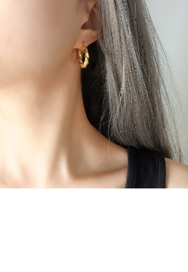 Fashion Personality Plated Gold 316L Stainless Steel Twist Geometric Circle Earrings