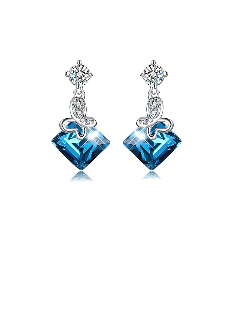 925 Sterling Silver Fashion Bright Butterfly Geometric Earrings with Blue Cubic Zirconia - Luxurious Look