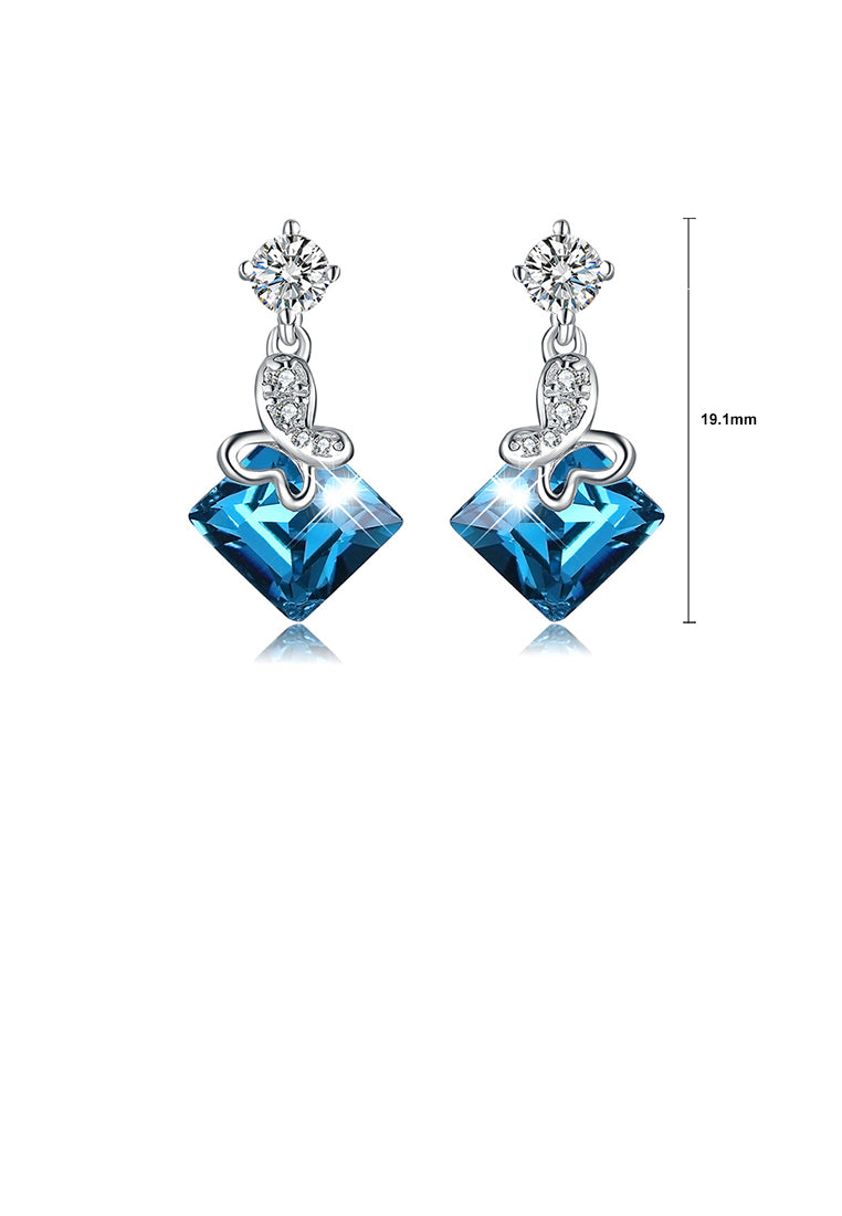 925 Sterling Silver Fashion Bright Butterfly Geometric Earrings with Blue Cubic Zirconia - Luxurious Look