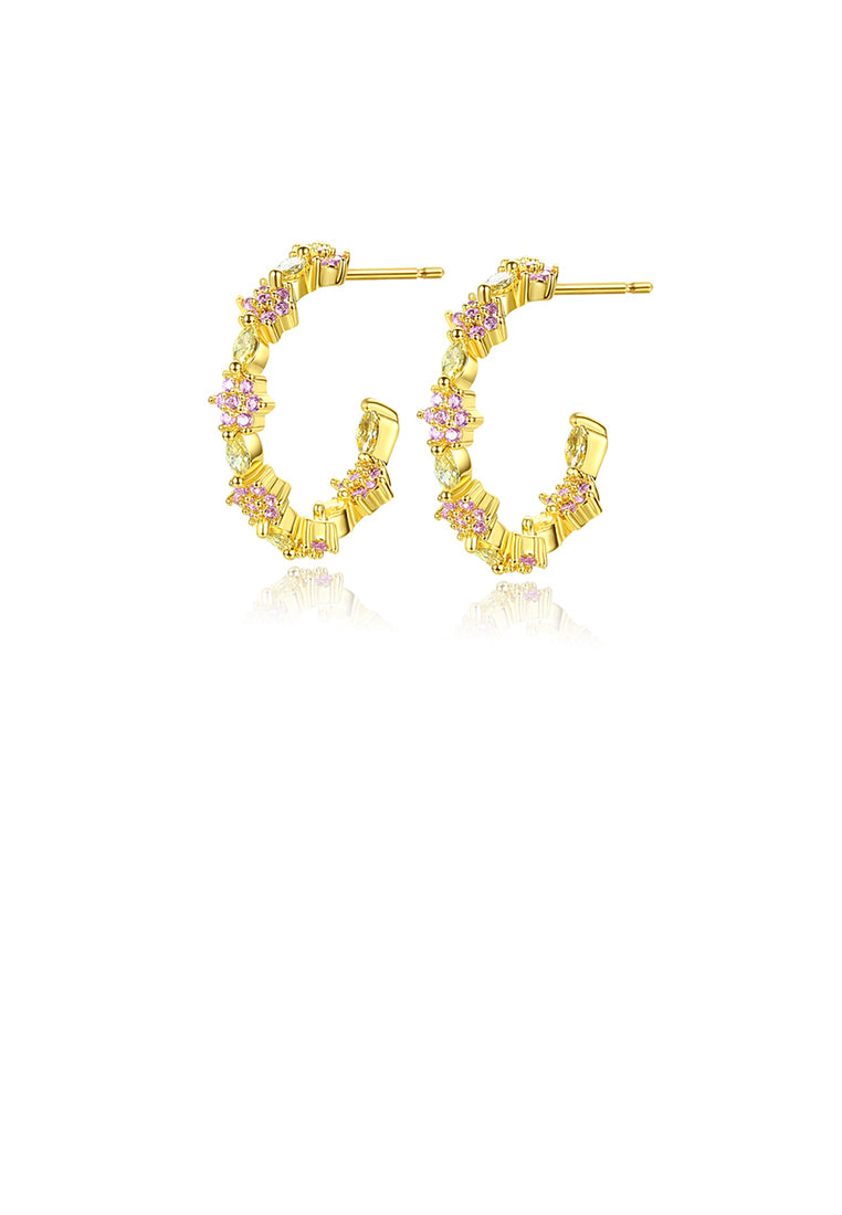 Fashion Simple Plated Gold Geometric Flower Stud Earrings with Cubic Zirconia - Luxurious Look