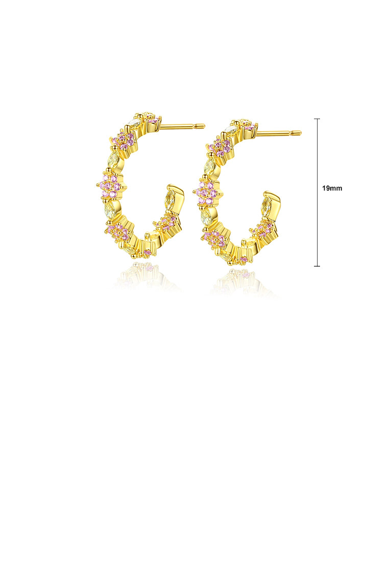 Fashion Simple Plated Gold Geometric Flower Stud Earrings with Cubic Zirconia - Luxurious Look