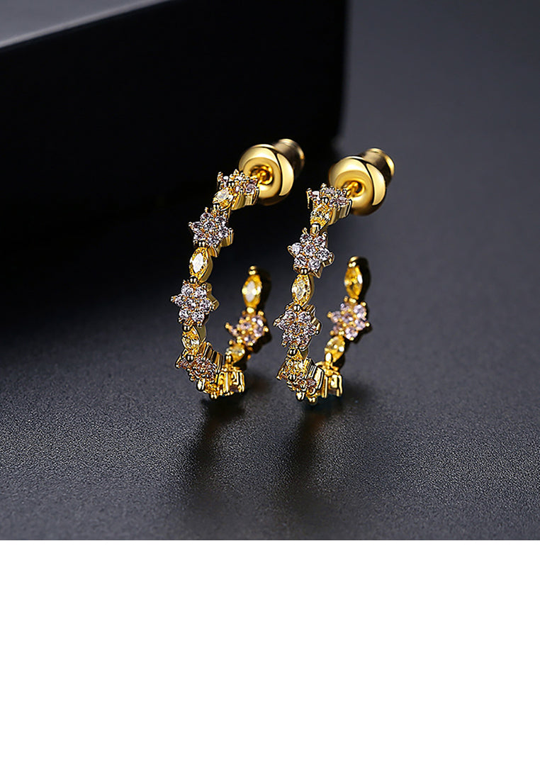 Fashion Simple Plated Gold Geometric Flower Stud Earrings with Cubic Zirconia - Luxurious Look