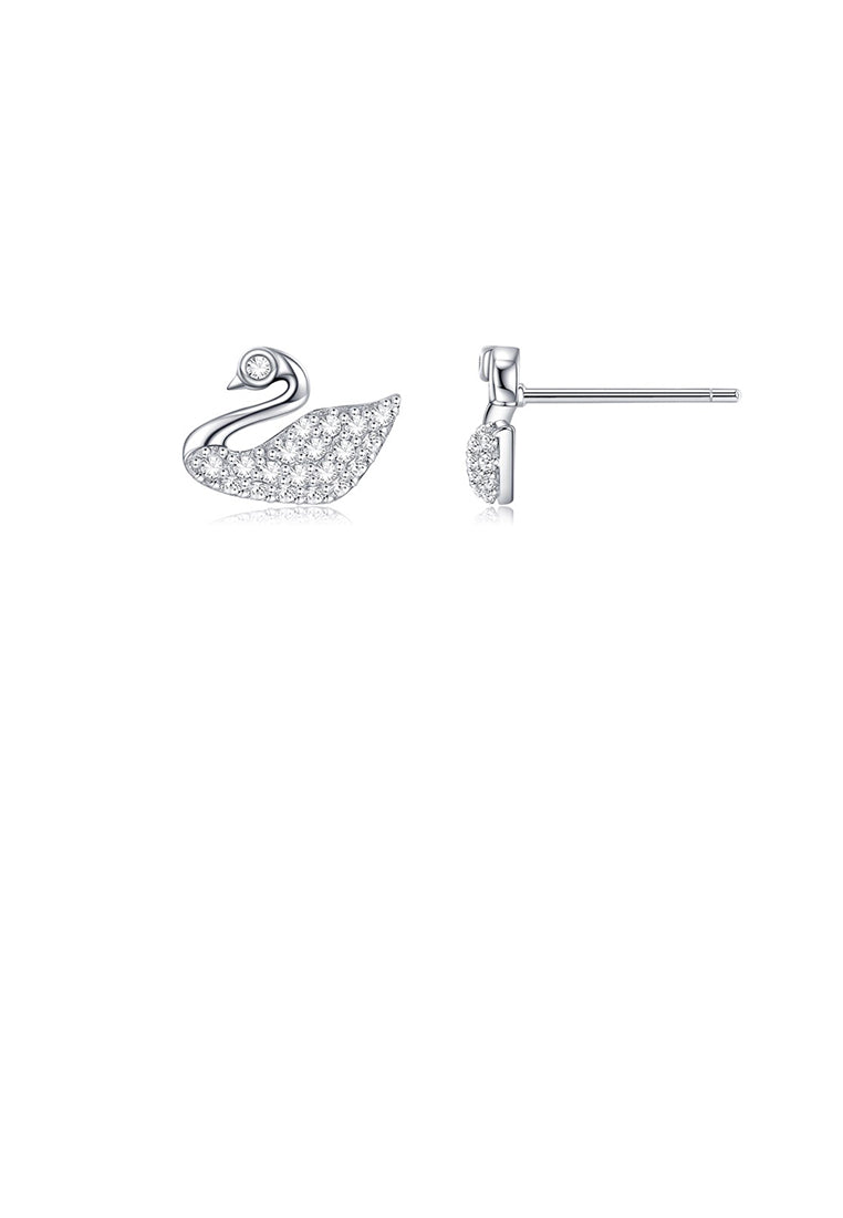 925 Sterling Silver Fashion and Elegant Swan Stud Earrings with Cubic Zirconia - Luxurious Look
