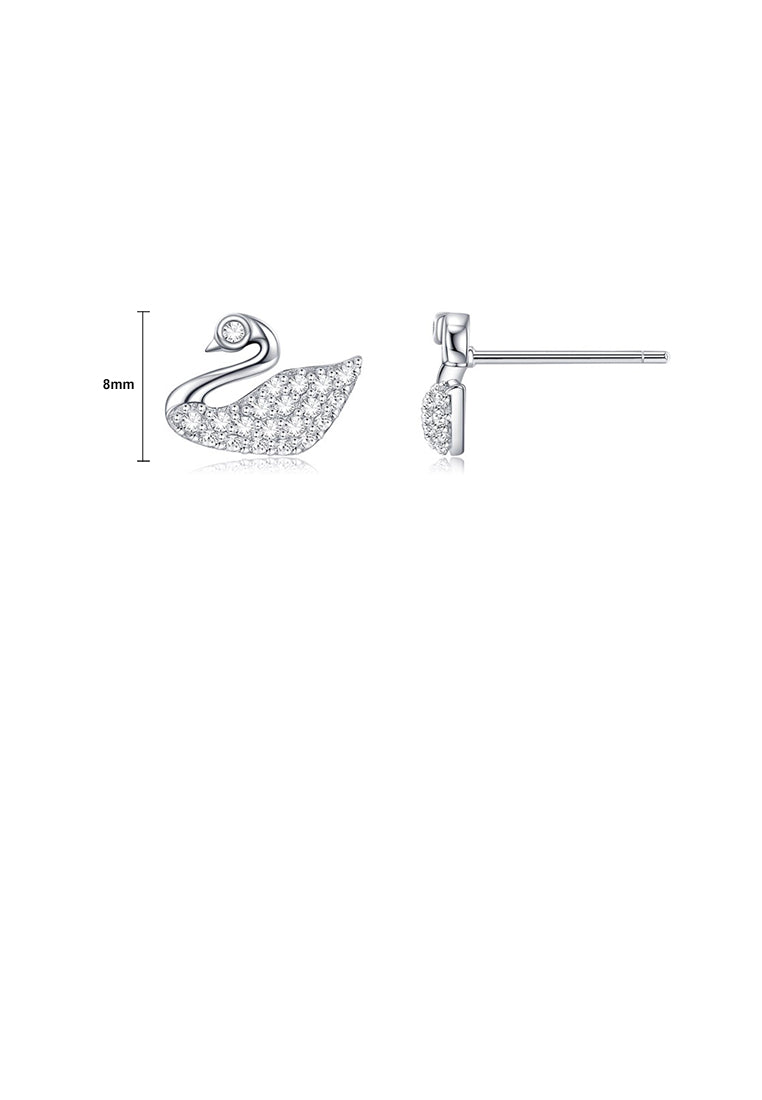 925 Sterling Silver Fashion and Elegant Swan Stud Earrings with Cubic Zirconia - Luxurious Look