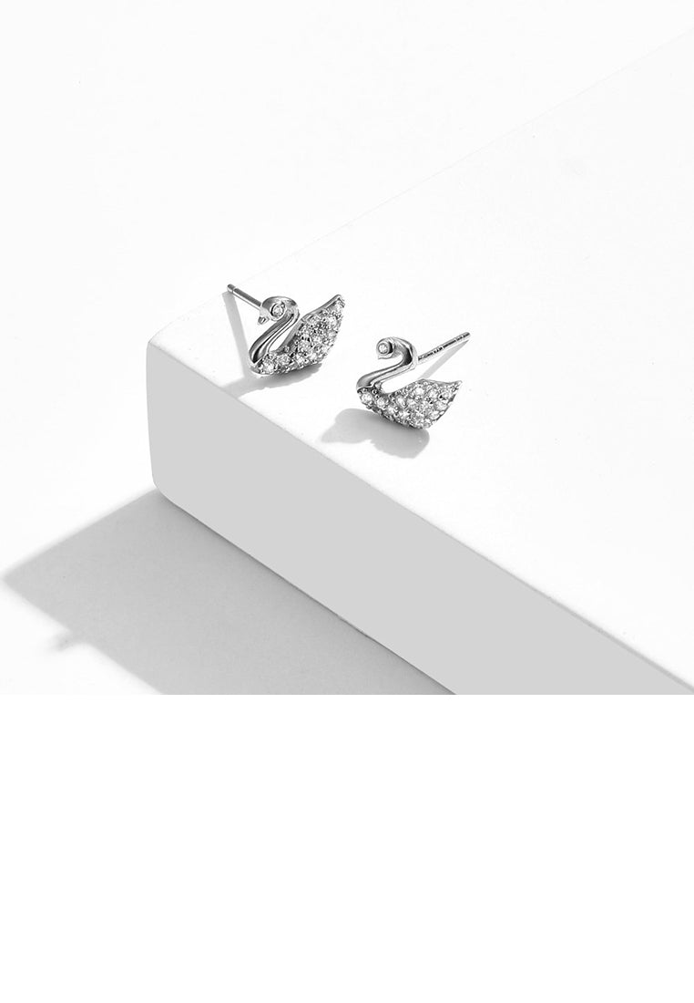 925 Sterling Silver Fashion and Elegant Swan Stud Earrings with Cubic Zirconia - Luxurious Look