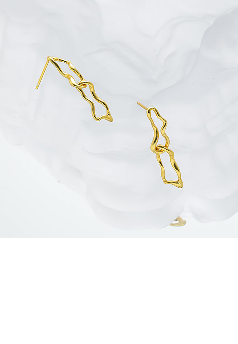 925 Sterling Silver Plated Gold Simple Temperament Irregular Hollow Geometric Earrings