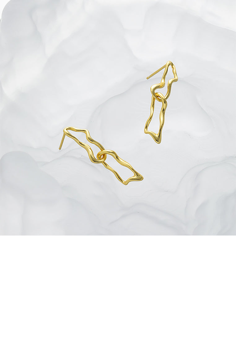 925 Sterling Silver Plated Gold Simple Temperament Irregular Hollow Geometric Earrings