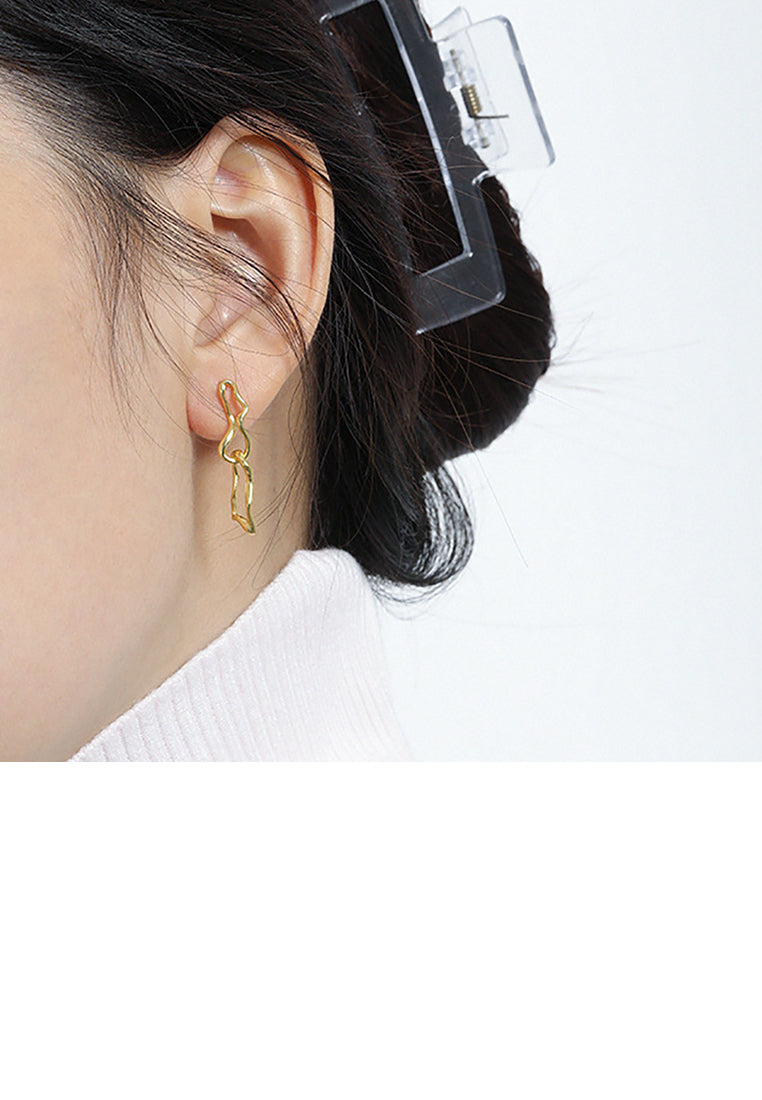 925 Sterling Silver Plated Gold Simple Temperament Irregular Hollow Geometric Earrings