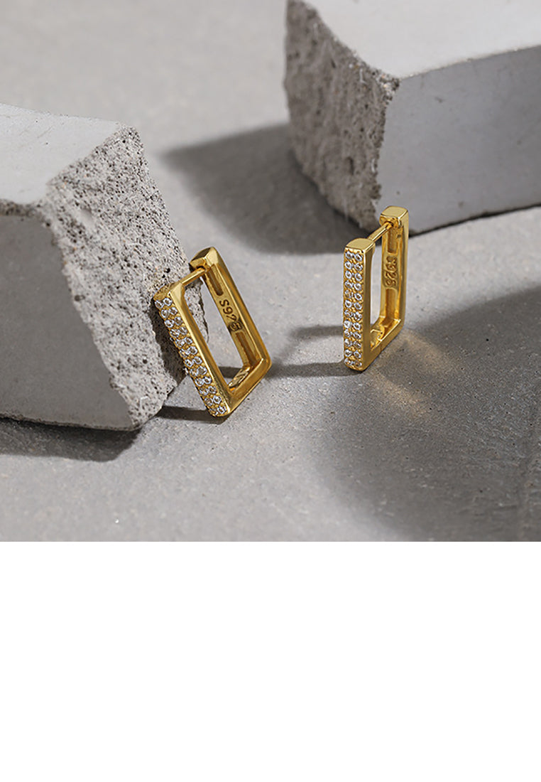 925 Sterling Silver Plated Gold Simple Personality Geometric Square Stud Earrings with Cubic Zirconia - Luxurious Look