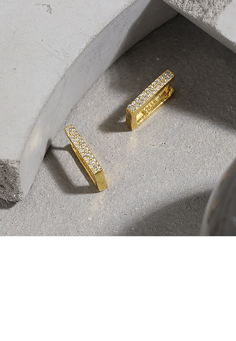 925 Sterling Silver Plated Gold Simple Personality Geometric Square Stud Earrings with Cubic Zirconia - Luxurious Look
