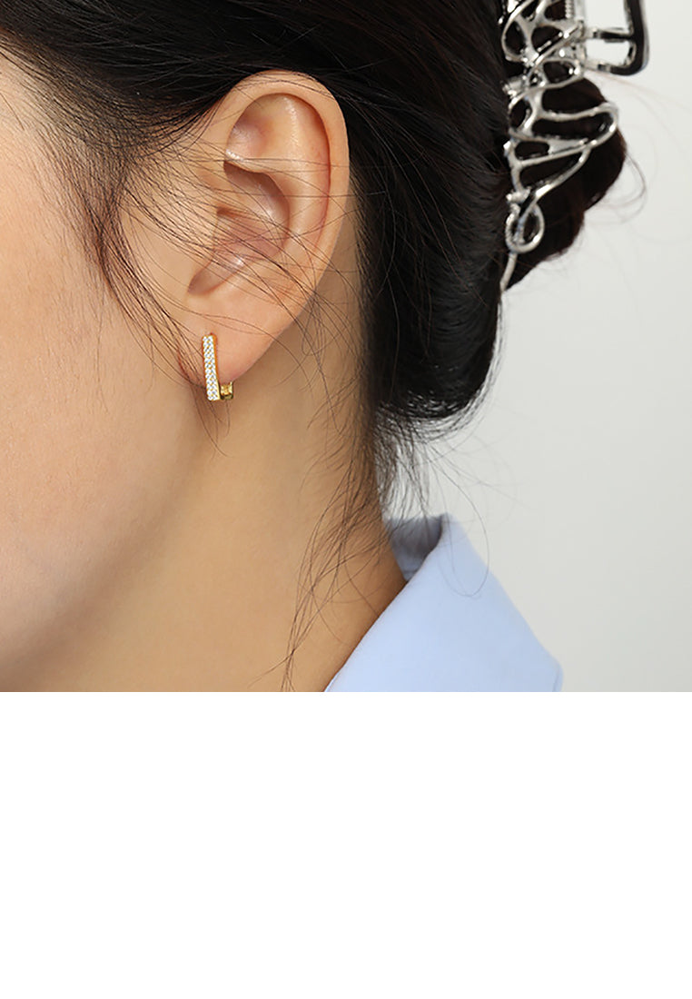 925 Sterling Silver Plated Gold Simple Personality Geometric Square Stud Earrings with Cubic Zirconia - Luxurious Look