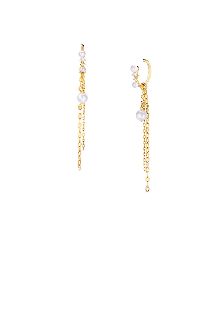 925 Sterling Silver Plated Gold Simple Temperament Geometric Freshwater Pearl Tassel Earrings - Luxurious Look
