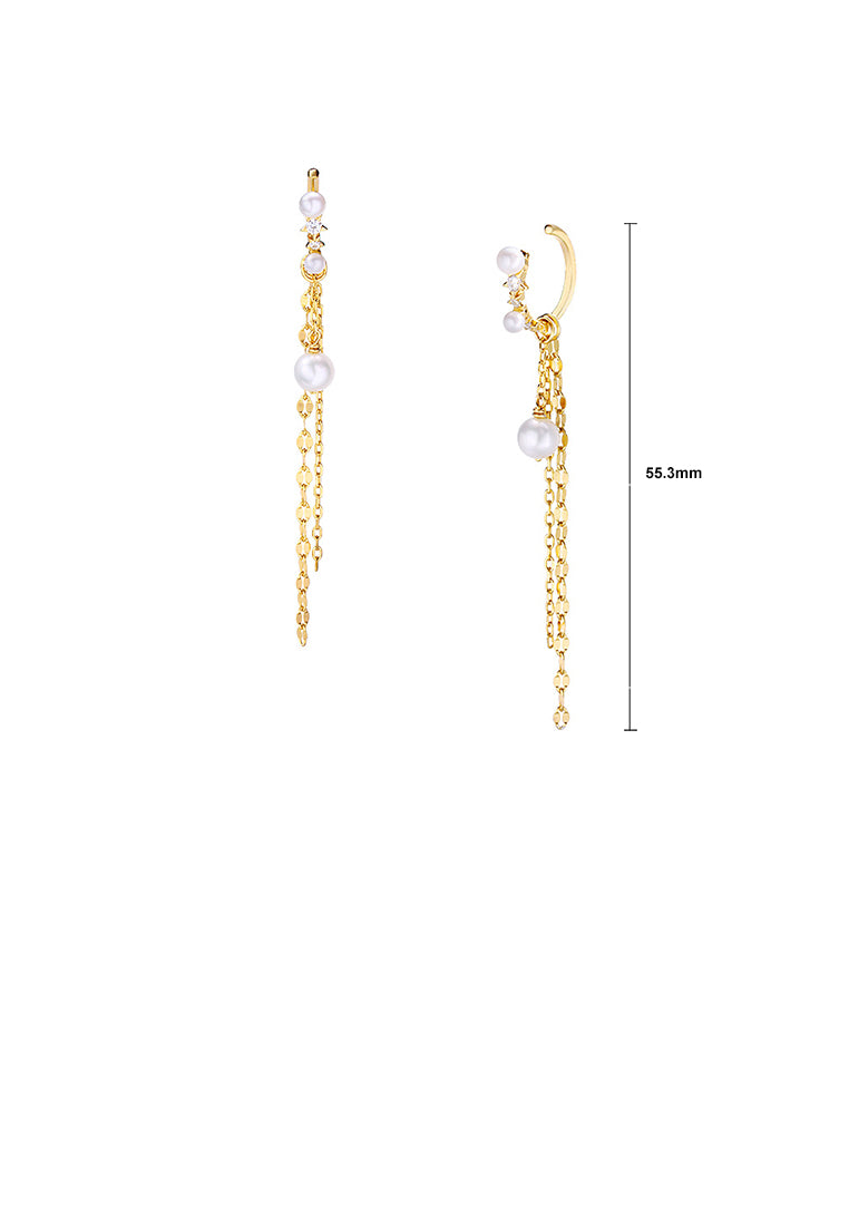 925 Sterling Silver Plated Gold Simple Temperament Geometric Freshwater Pearl Tassel Earrings - Luxurious Look