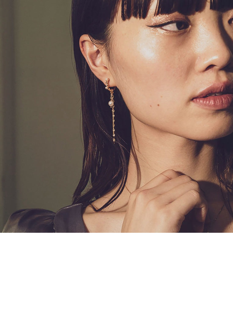 925 Sterling Silver Plated Gold Simple Temperament Geometric Freshwater Pearl Tassel Earrings - Luxurious Look