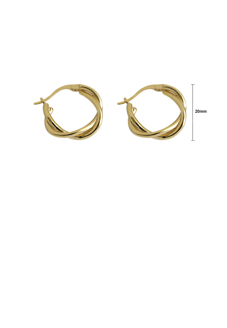 925 Sterling Silver Plated Gold Simple Fashion Woven Twist Geometric Round Stud Earrings