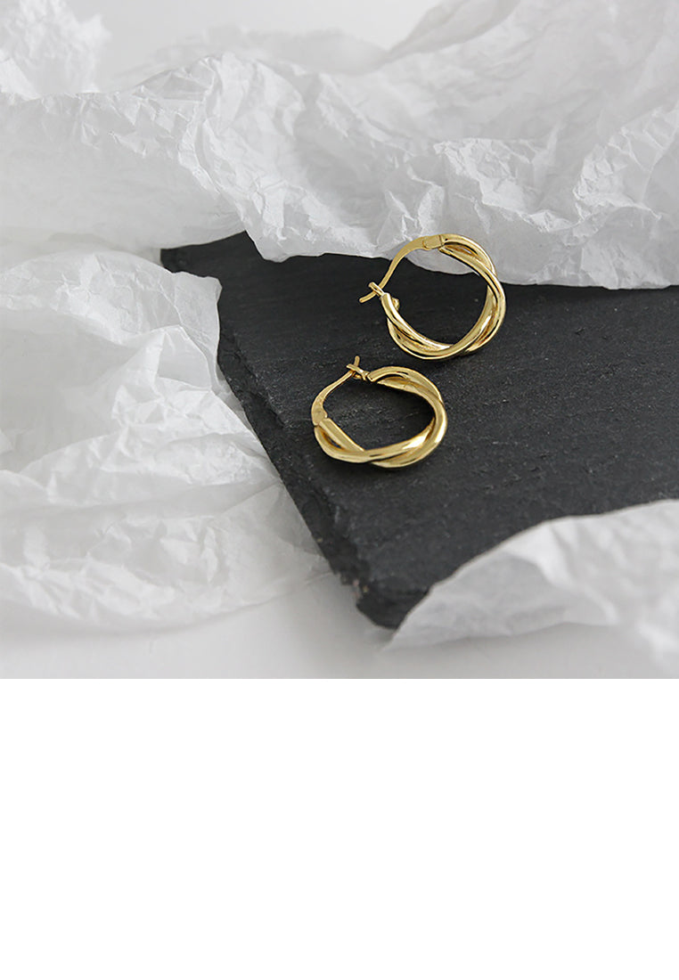 925 Sterling Silver Plated Gold Simple Fashion Woven Twist Geometric Round Stud Earrings