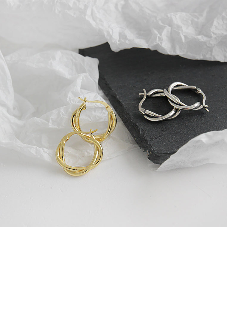 925 Sterling Silver Plated Gold Simple Fashion Woven Twist Geometric Round Stud Earrings