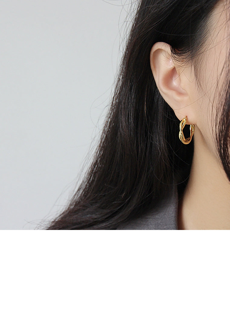 925 Sterling Silver Plated Gold Simple Fashion Woven Twist Geometric Round Stud Earrings