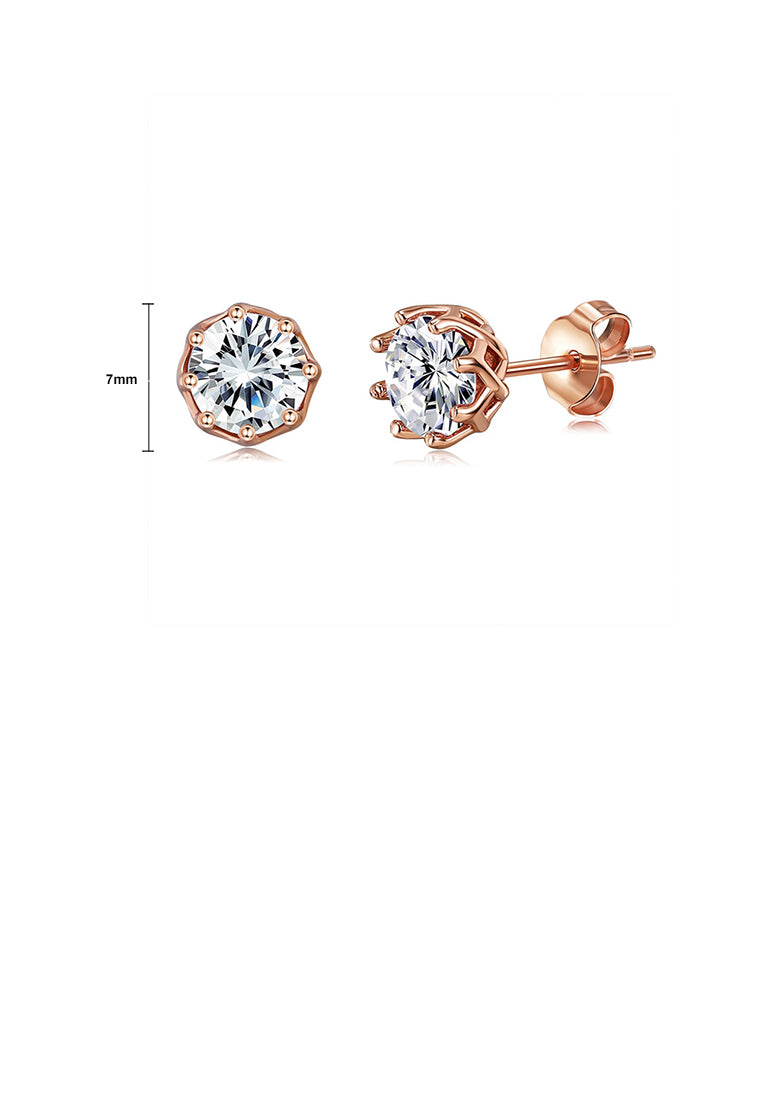 925 Sterling Silver Plated Rose Gold Simple Fashion Geometric Round Cubic Zirconia Stud Earrings - Luxurious Look