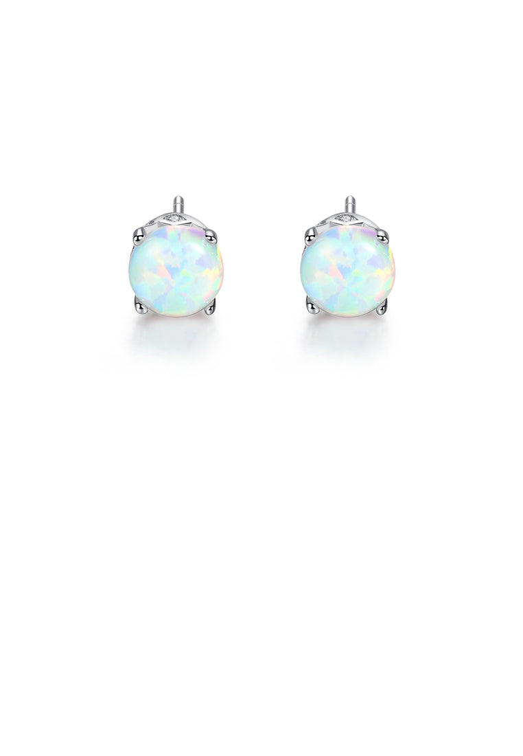 925 Sterling Silver Simple Fashion Geometric Round White Imitation Opal Stud Earrings