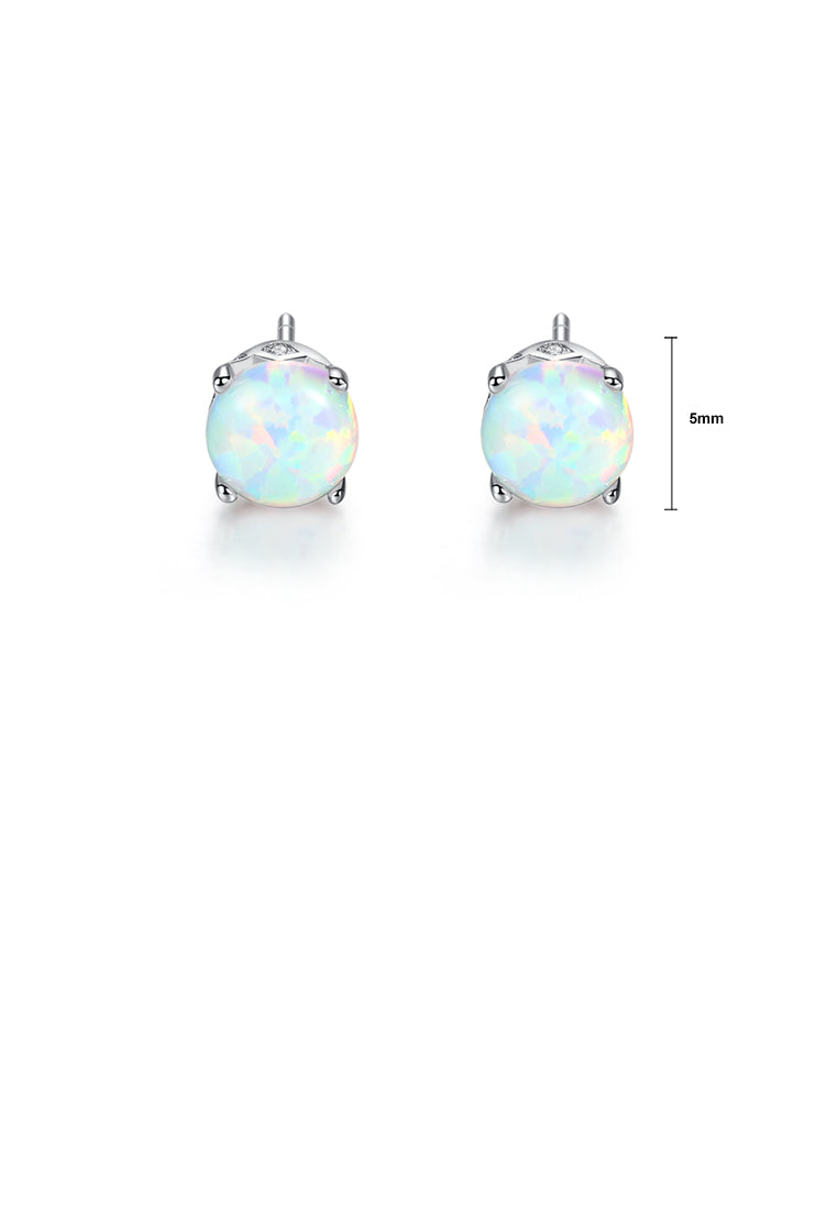 925 Sterling Silver Simple Fashion Geometric Round White Imitation Opal Stud Earrings