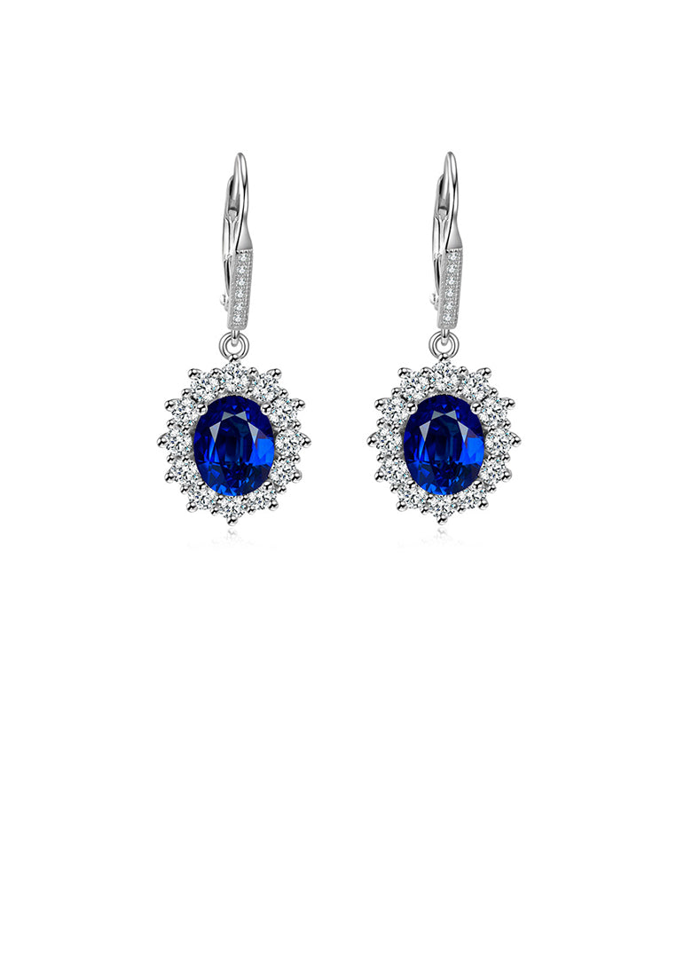 925 Sterling Silver Elegant Bright Geometric Earrings with Blue Cubic Zirconia - Luxurious Look