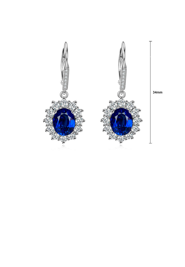 925 Sterling Silver Elegant Bright Geometric Earrings with Blue Cubic Zirconia - Luxurious Look