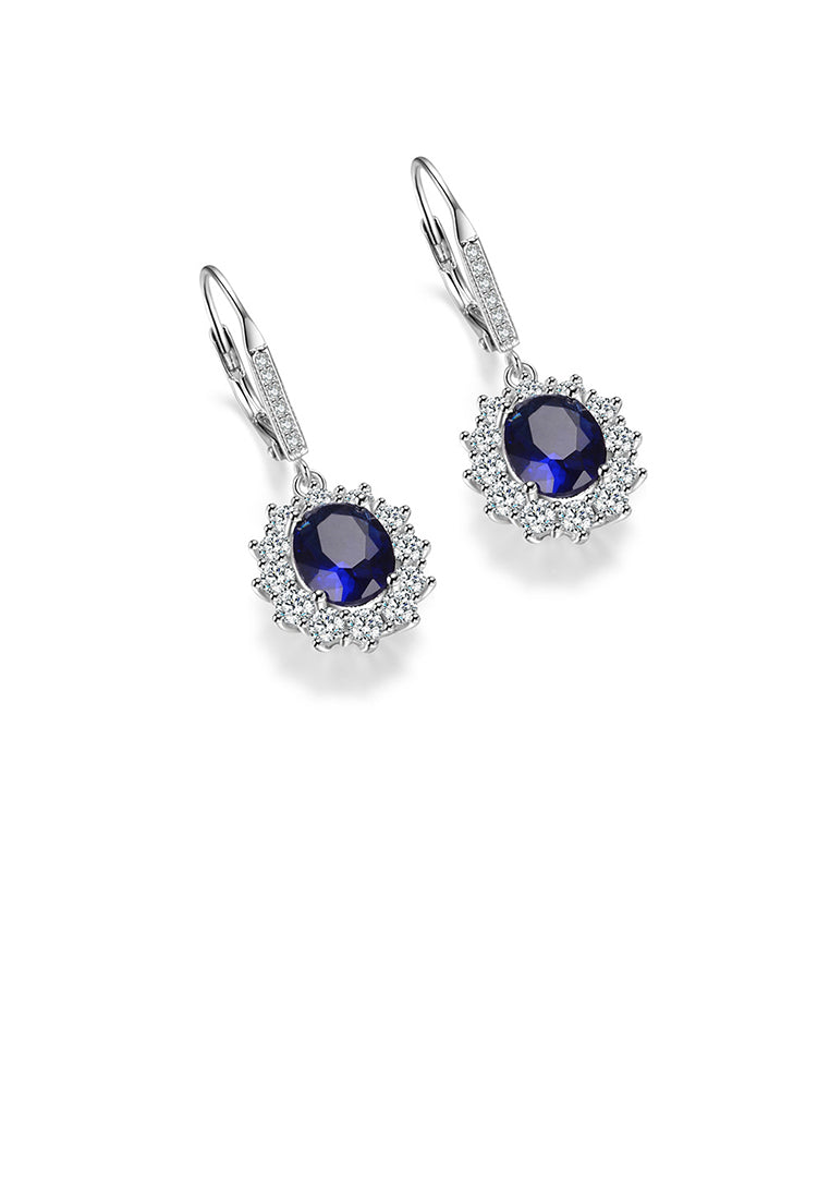 925 Sterling Silver Elegant Bright Geometric Earrings with Blue Cubic Zirconia - Luxurious Look