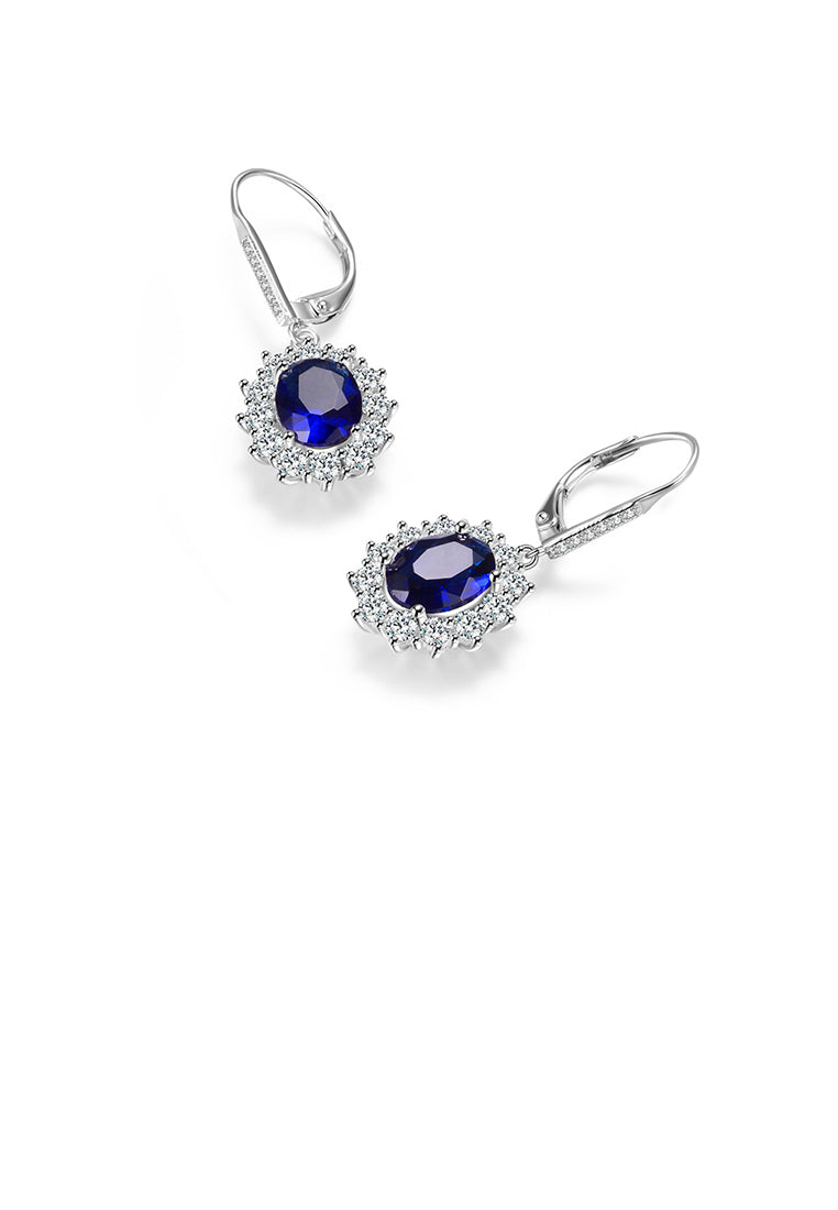 925 Sterling Silver Elegant Bright Geometric Earrings with Blue Cubic Zirconia - Luxurious Look