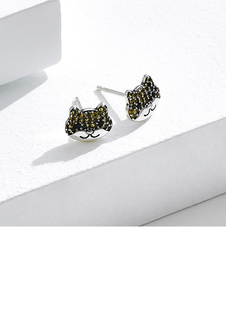 925 Sterling Silver Simple Cute Dog Stud Earrings with Cubic Zirconia - Luxurious Look
