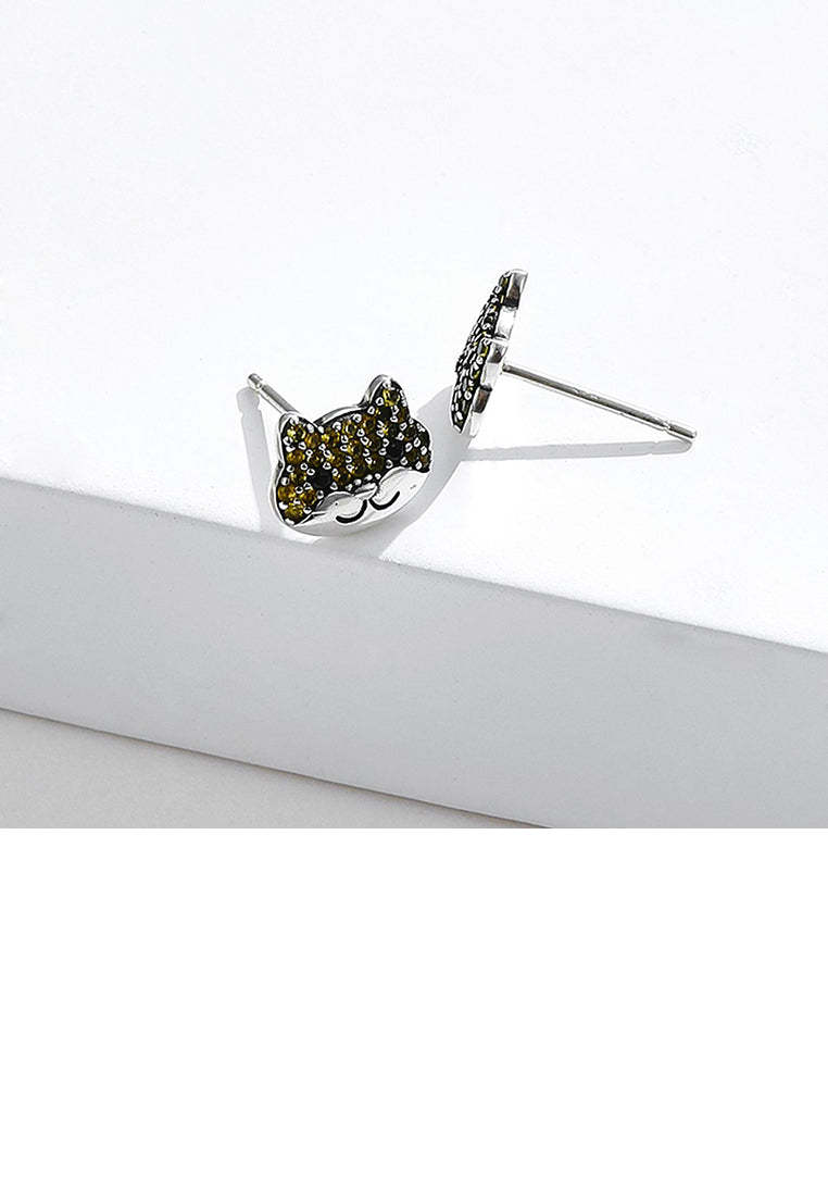 925 Sterling Silver Simple Cute Dog Stud Earrings with Cubic Zirconia - Luxurious Look