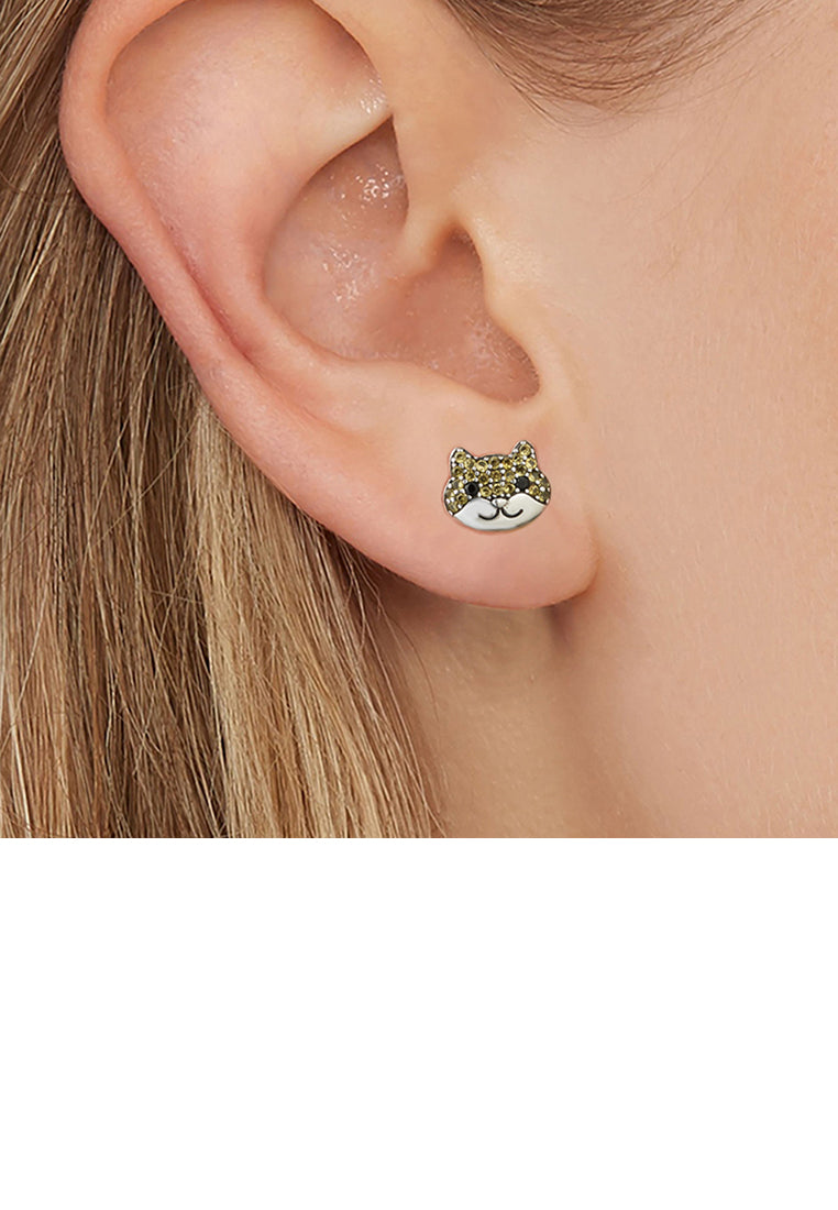 925 Sterling Silver Simple Cute Dog Stud Earrings with Cubic Zirconia - Luxurious Look