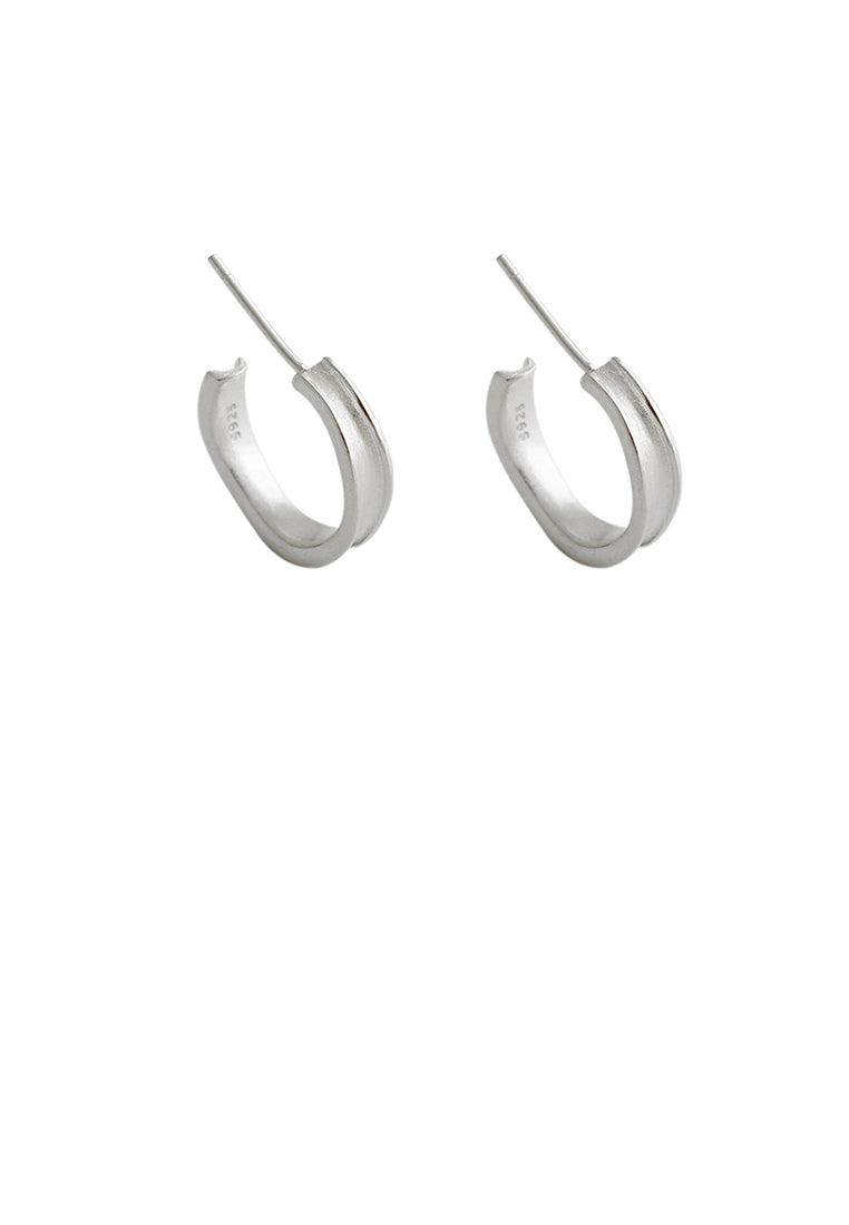 925 Sterling Silver Fashion Temperament Irregular Concave Brushed Geometric Round Stud Earrings