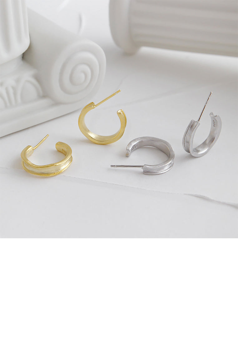 925 Sterling Silver Fashion Temperament Irregular Concave Brushed Geometric Round Stud Earrings