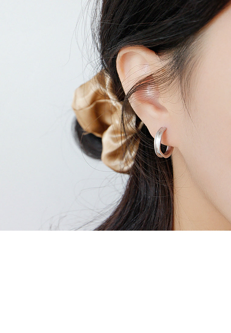 925 Sterling Silver Fashion Temperament Irregular Concave Brushed Geometric Round Stud Earrings