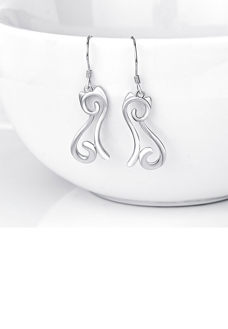 925 Sterling Silver Simple Cute Cat Earrings