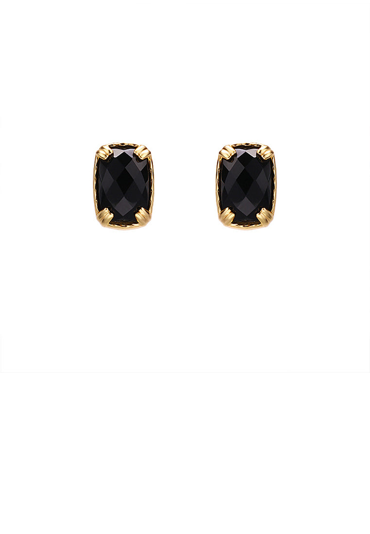 925 Sterling Silver Plated Gold Simple Fashion Black Agate Geometric Square Stud Earrings