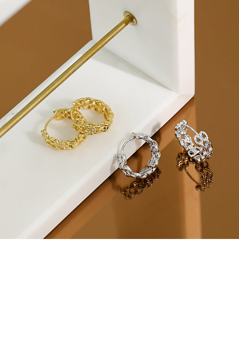 925 Sterling Silver Simple Personality Double Chain Geometric Round Stud Earrings