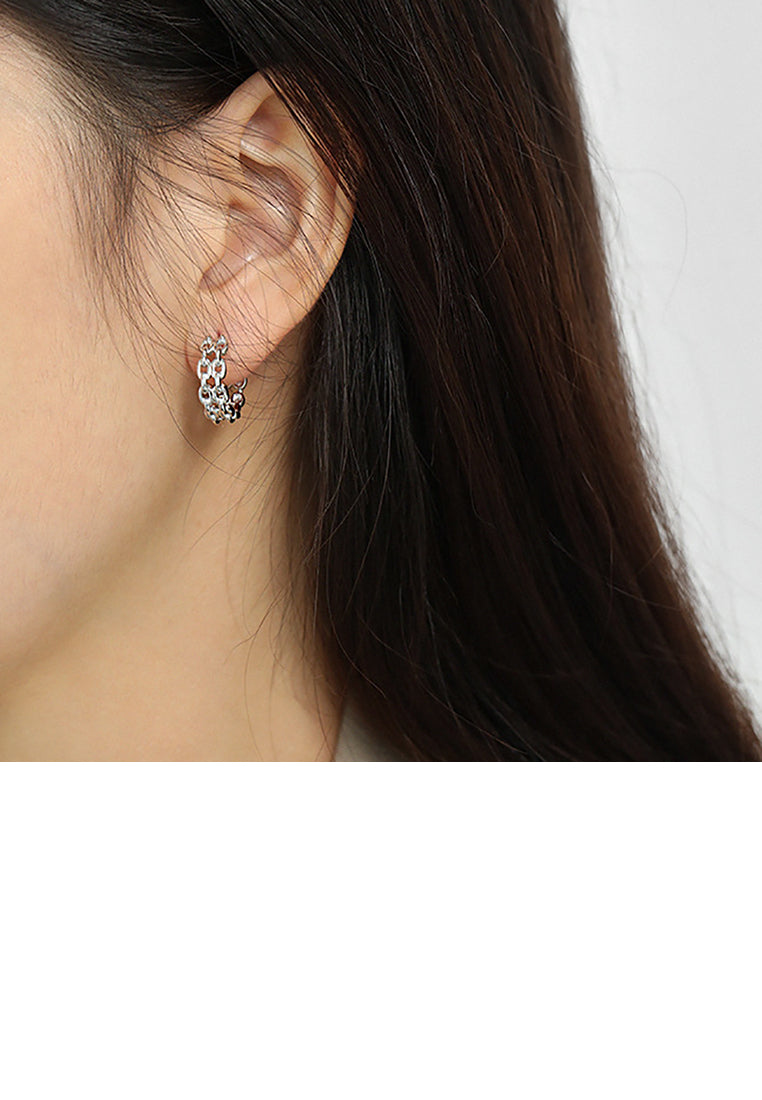 925 Sterling Silver Simple Personality Double Chain Geometric Round Stud Earrings