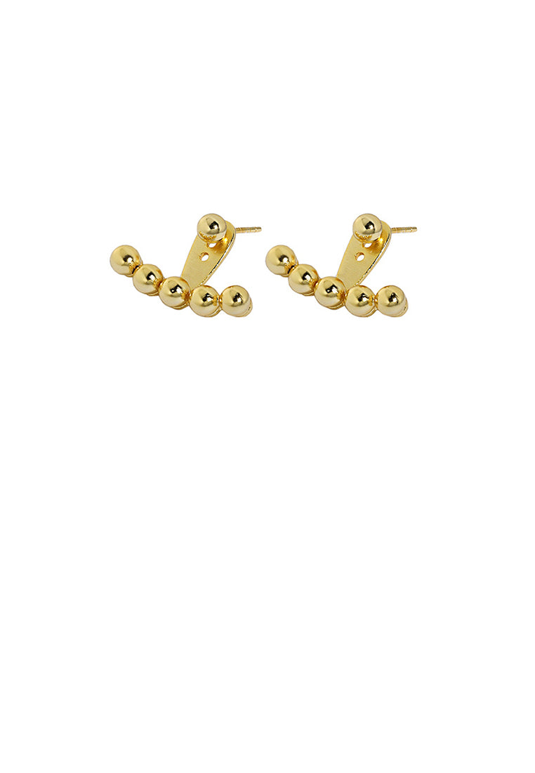 925 Sterling Silver Plated Gold Fashion Simple Geometric Round Bead Stud Earrings