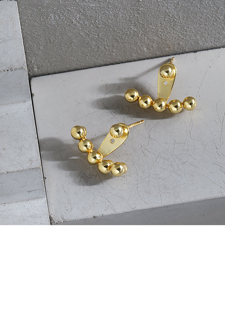 925 Sterling Silver Plated Gold Fashion Simple Geometric Round Bead Stud Earrings