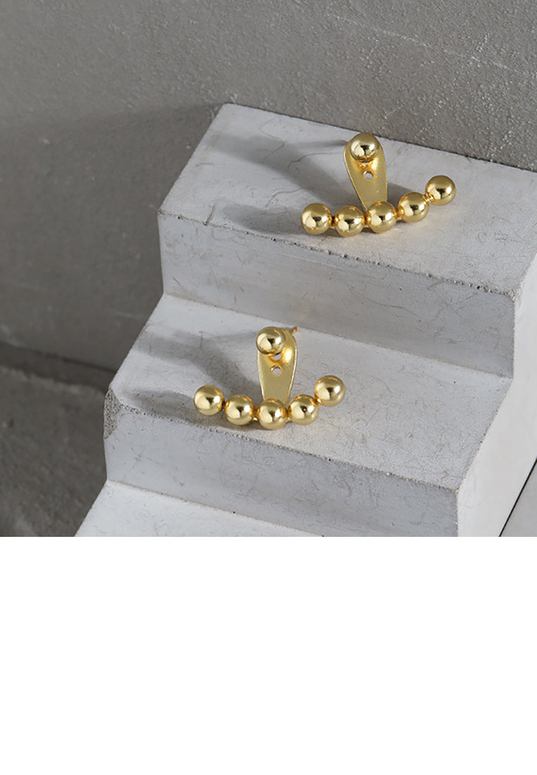 925 Sterling Silver Plated Gold Fashion Simple Geometric Round Bead Stud Earrings