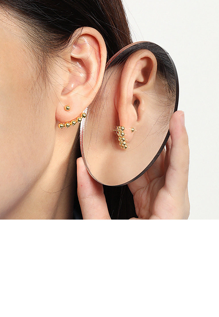 925 Sterling Silver Plated Gold Fashion Simple Geometric Round Bead Stud Earrings